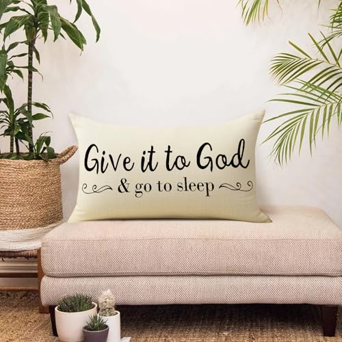 Give It to God and Go to Sleep Lumbar Pillow Cover, 12x20 Cotton Linen