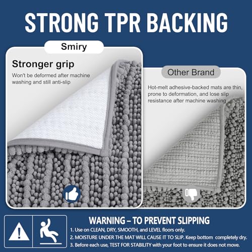 Smiry Grey Bathroom Rug 30'' x 20'' - Soft Chenille Mat with Rubber Backing