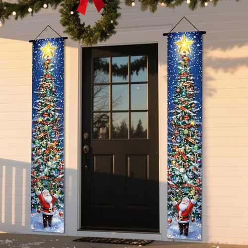 Nuxovilar Christmas Tree & Santa Porch Banners, 71x12in