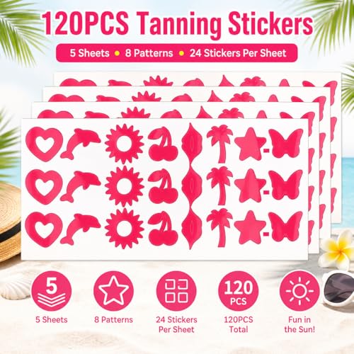 Lustrib 120PCS Tanning Sunbathing Stickers Body Decals Hot Pink Summer Beach