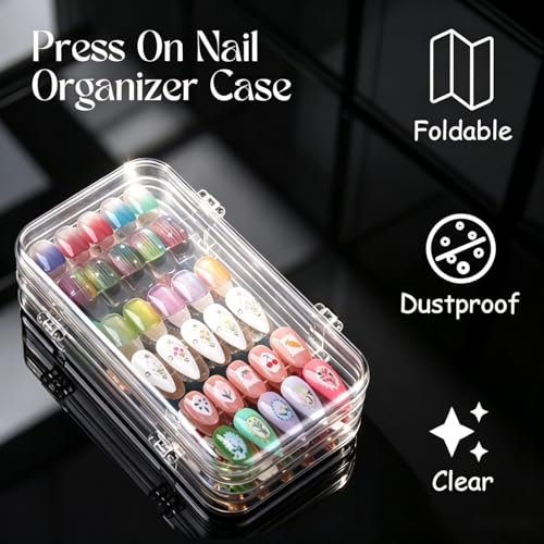 Foldable Acrylic Press On Nail Organizer Case with Adhesive Tabs
