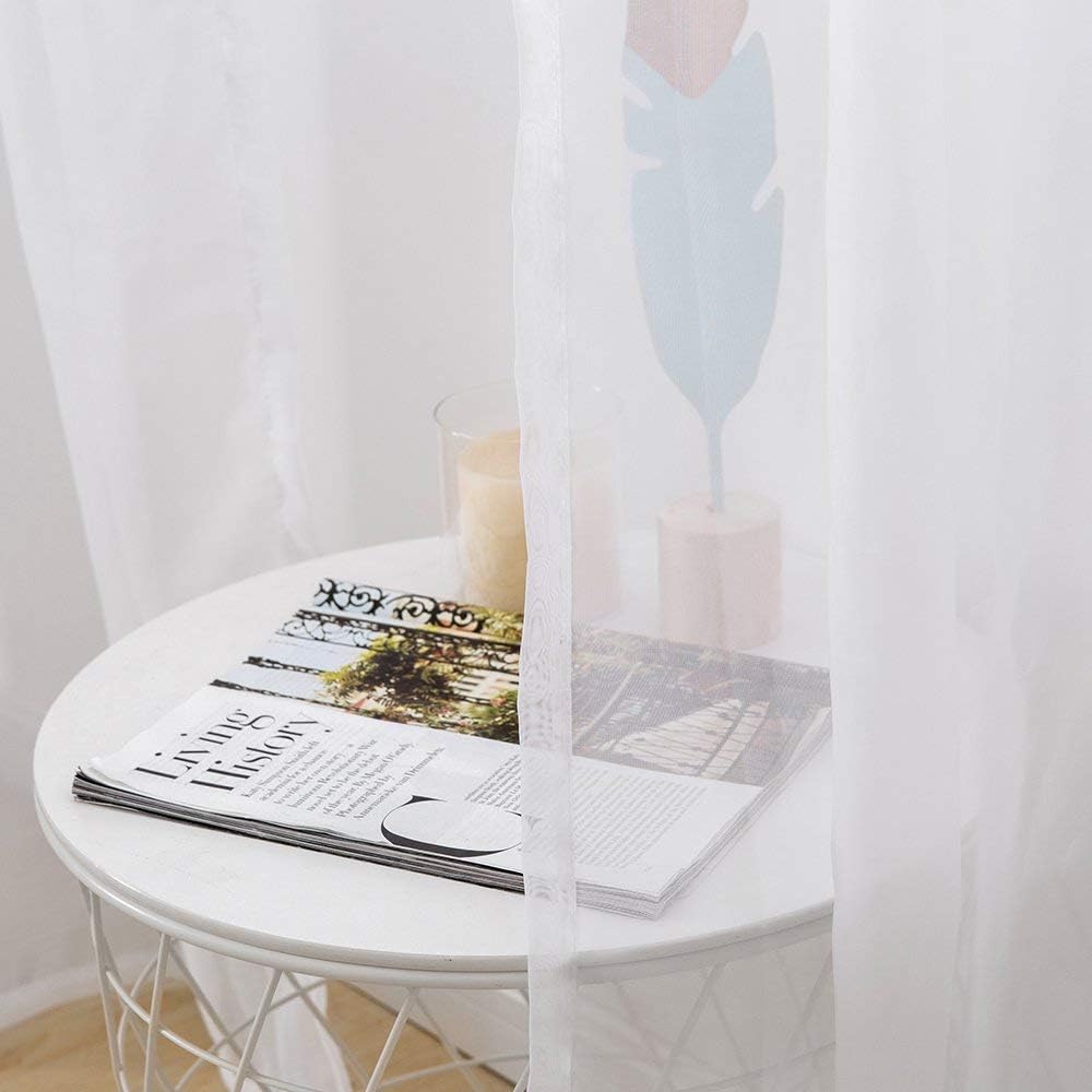 MIULEE Solid Color White Sheer Window Curtains - Elegant Voile Drapes for Bedroom & Living Room | 54 x 84 Inches