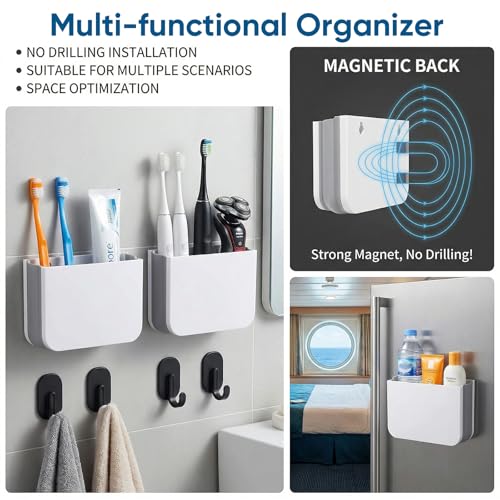 Magnetic Foldable Toothbrush Holder for Cruise Travel with Hooks