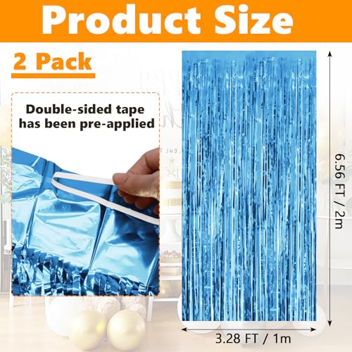 Sky Blue Foil Fringe Curtains 2-Pack - Tinsel Backdrop for Parties