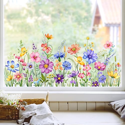 Colorful Wildflowers Window Clings - Fade-Resistant Floral Stickers