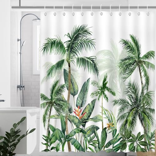 Mocsicka Tropical Palm Tree Shower Curtain, Waterproof Fabric, 72x72 Inch