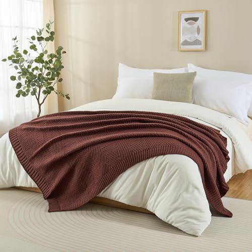 Brown Knitted Throw Blanket for Couch 50x60 Chevron Bed Knit Throws - LONG CREATE