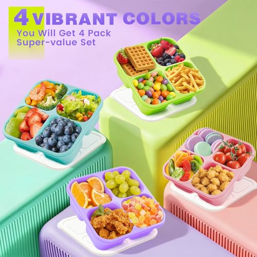 YANLIFY 4-Pack Snack Bento Box - Stackable Divided Food Containers (4 Colors)