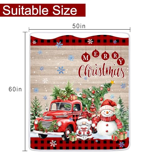 Christmas Blanket - Snowman & Red Truck Flannel Throw 50x60