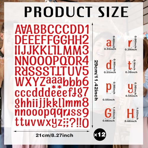 12 Sheets Red Self-Adhesive Letter & Number Stickers for Graduation Cap DIY