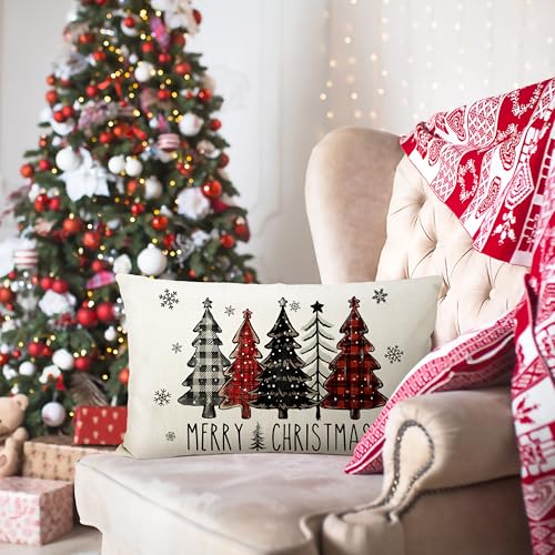 THAWAY Christmas Pillow Cover - 12x20 Inch Red Black Buffalo Plaid