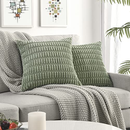 Pack of 2 Sage Green Corduroy Throw Pillow Covers 18x18