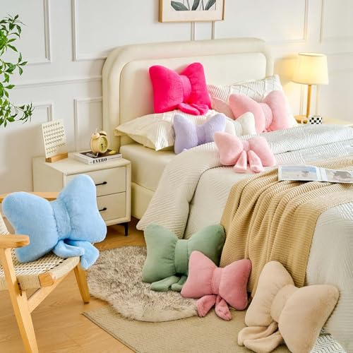 Pink Bowknot Throw Pillow - 12x9 Inch Aesthetic Bow Cushion for Bedroom