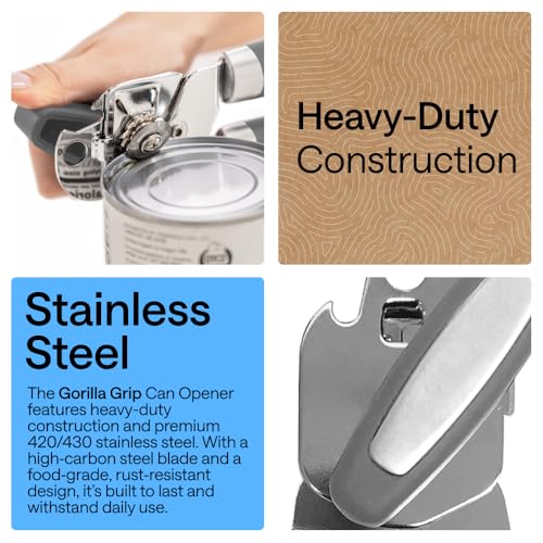 GORILLA GRIP Stainless Steel Manual Can Opener - Heavy Duty, Gray