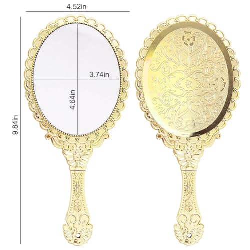 Vintage Handheld Makeup Mirror - Compact Retro Gold Travel Mirror