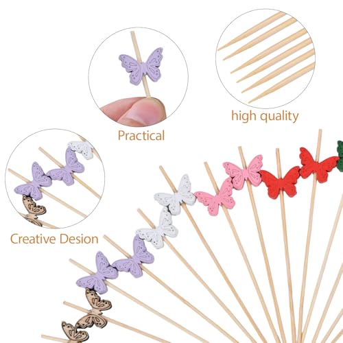Multicolor Butterfly Cocktail Picks - 100 Pack Bamboo Appetizer Toothpicks