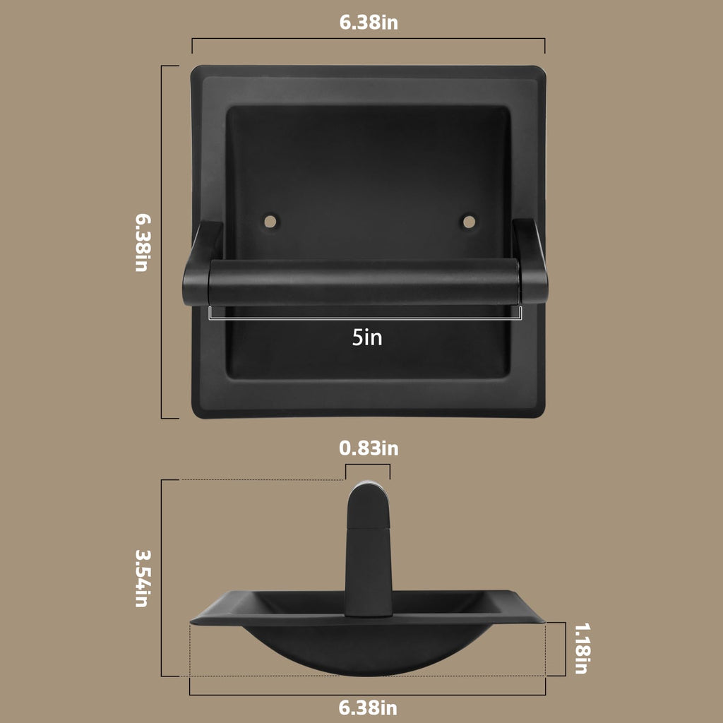 Recessed Toilet Paper Holder for Rolls, Pivoting Stainless Steel in Wall Toilet Paper Holder, Wall Mounted Bathroom Tissue Roll Dispenser with Modern Matte Black Finish