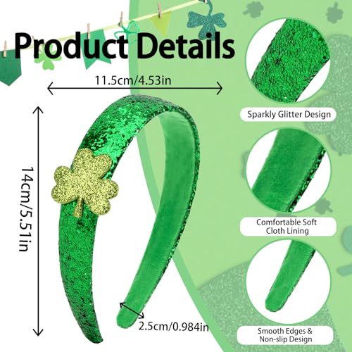 St. Patrick's Day Glitter Shamrock Headband Green Sparkly Hair Accessory