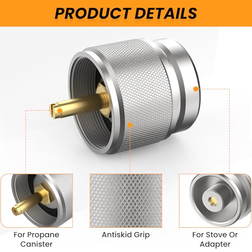 2 Pcs Camping Stove Adapter, LPG Canister Adapter, 1 Lb Propane Tank Input EN417 Lindal Valve Output Propane to Butane Adapter for Backpacking Stove Portable Burner Heater (Silver)