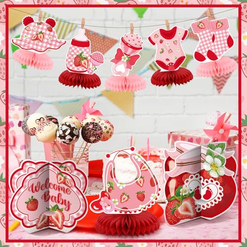 12 Pcs Strawberry Honeycomb Centerpiece Set for Baby Shower Decorations