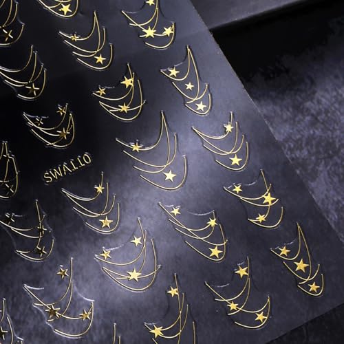 TailaiMei 3D Gold Silver Star Nail Stickers Self-Adhesive Decals (4 Sheets)