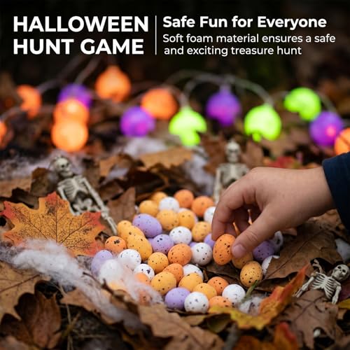 200 Mini Foam Halloween Eggs - Orange, White, Purple Decor