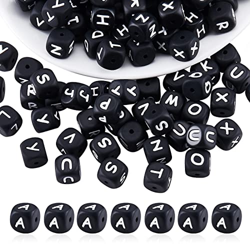 BEEFLYING 20 Pcs Black Cube Letter A Silicone Beads for Jewelry Making