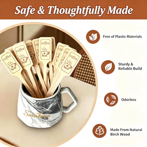 Birch Wood Coffee Stirrers - 6.3 Inch Paddle Stir Sticks, 108 Pack