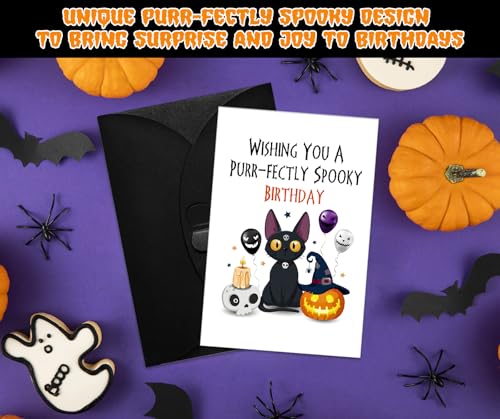 Funny Halloween Birthday Card for Cat Lovers - Spooky Gift