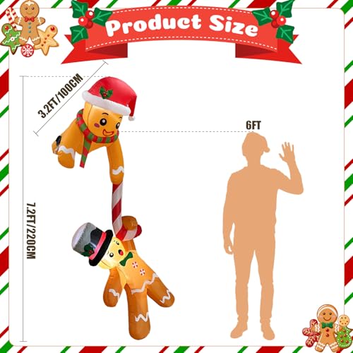 OurWarm 7FT Climbing Gingerbread Inflatable Christmas Yard Decor with LEDs