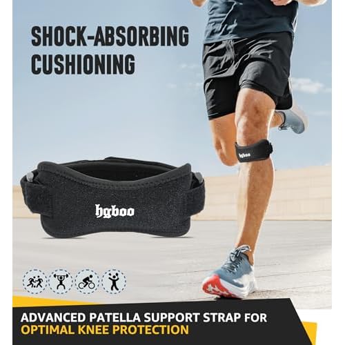 2-Pack Patella Tendon Knee Brace Straps, Adjustable Knee Support Patella Stabilizer for Pain Relief, Jumpers Knee, Tendonitis, Arthritis, Running, Hiking, Tennis, Squats - Universal Fit (Black)