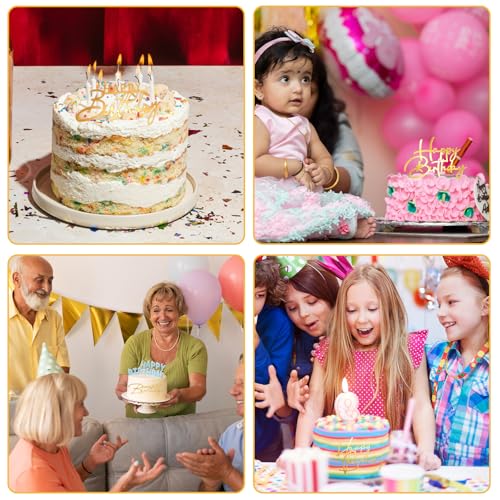 10 Pcs Gold Happy Birthday Cake Toppers - Mirror Acrylic Decor