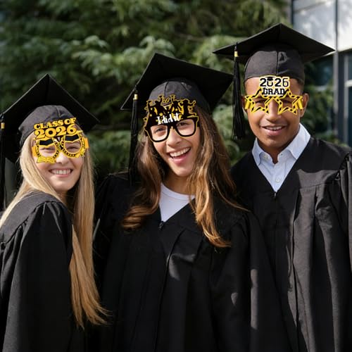 16PCS Graduation Glasses for Class of 2026 - Black & Gold Photo Props