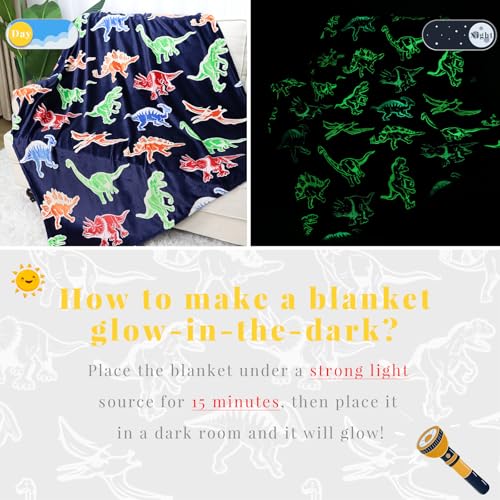 Glow in the Dark Dinosaur Throw Blanket for Kids, 40"x60"