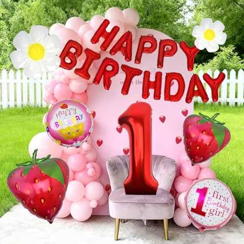 60-Inch Strawberry Foil Balloons - 2 Pack for Summer Parties