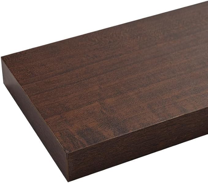 Modern Wooden Floating Shelves by [Brand Name] - Stylish Wall-Mounted Storage | Set of 2, 12x7x1.5 in (Walnut-Like)