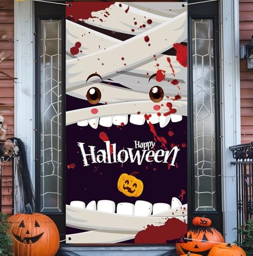 Creepy Halloween Door Cover - 71 x 35 Inch Polyester Banner