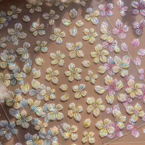 5D Embossed Flower Nail Art Stickers - 4 Sheets Spring Floral Decals