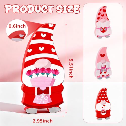 Cute Wooden Gnome Table Decoration - 4 Pcs Red & Pink Set