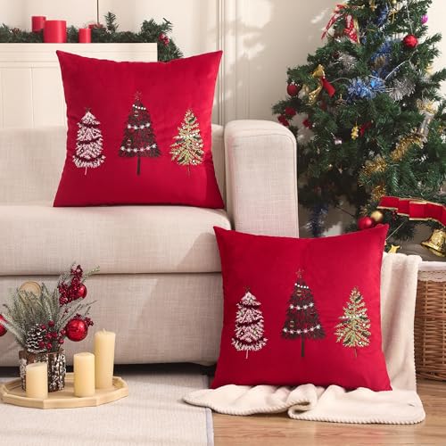 Christmas Velvet Throw Pillow Covers - Set of 2, 18x18 inches