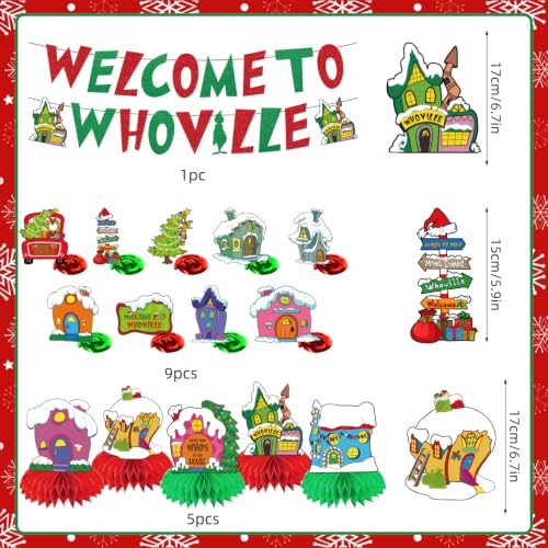 Christmas Banner Set with Snow Village & Holiday Decor - Red & Green
