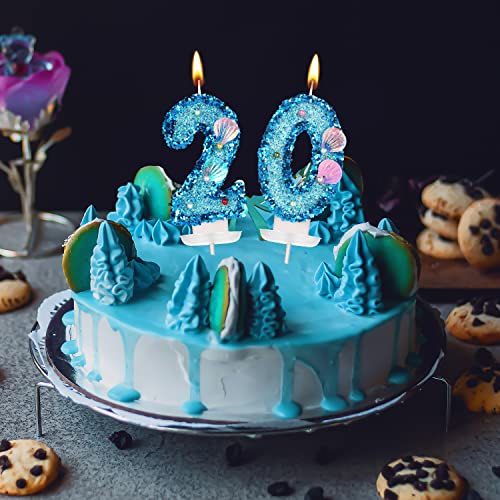3-Inch Blue Glitter Shell Number Candle for Birthday Cake