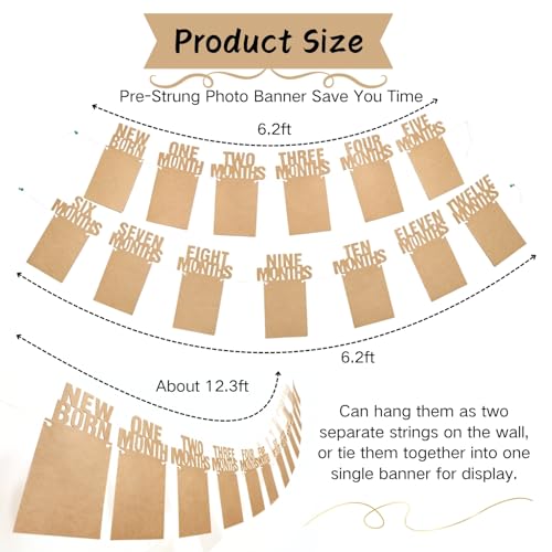 1st Birthday Photo Banner for Baby - Pre-Assembled Milestone Garland