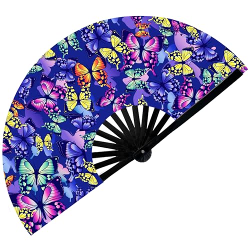 Large Folding Hand Rave Fan - Butterfly UV Glow Festival Fan