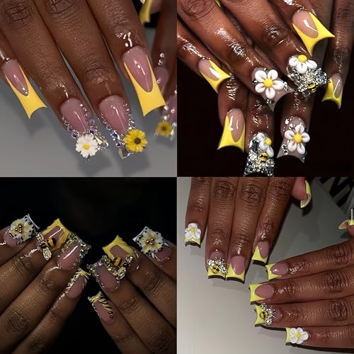 Quezadyl 12 Grids 3D Bee & Sunflower Nail Art Charms with Resin Rhinestones