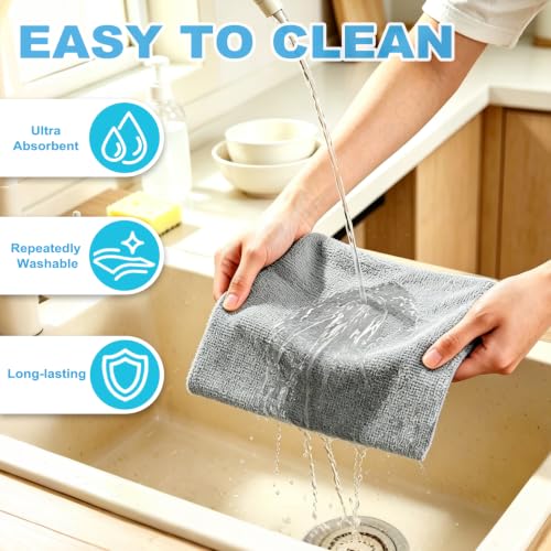 Grey 55-Pack Microfiber Cleaning Cloth Roll - 9x11 Inch Reusable & Lint-Free for Car, Kitchen & Home Cleaning