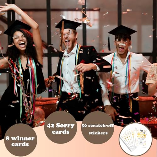 Graduation Scratch Off Game Cards 50 Pcs White Gold Party Activity