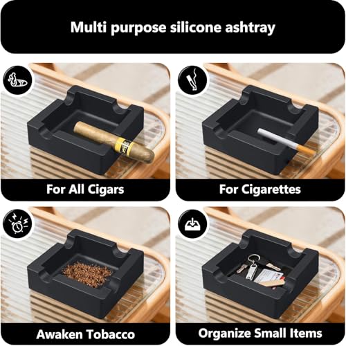 Roygra Silicone Cigar Ashtray Set - Windproof Outdoor 4-Holder Tray, Black, 2 Pack