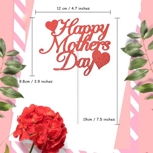 Happy Mother's Day Glitter Cake Topper Set - Red Party Decor