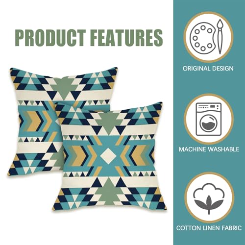 Southwest Native American Throw Pillow Covers, 2-Piece Cotton Linen Set